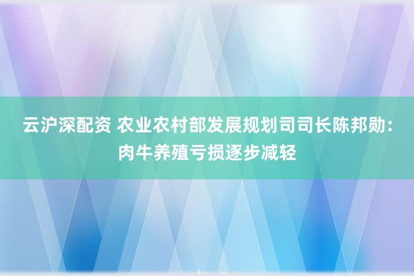 云沪深配资 农业农村部发展规划司司长陈邦勋：肉牛养殖亏损逐步减轻