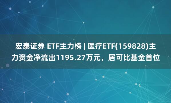 宏泰证券 ETF主力榜 | 医疗ETF(159828)主力资金净流出1195.27万元，居可比基金首位